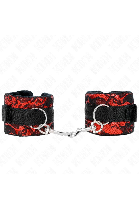 KINK - PUNHOS DE RENDA DE VELUDO CURTO E BIND DE NYLON VERMELHO / PRETO 23 X 6,5 CM