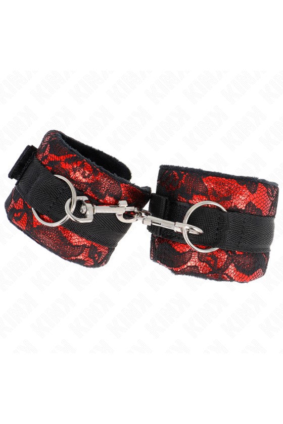 KINK - POLSO CORTO IN PIZZO DI VELLUTO E FASCIA IN NYLON ROSSO / NERO 23 X 6,5 CM