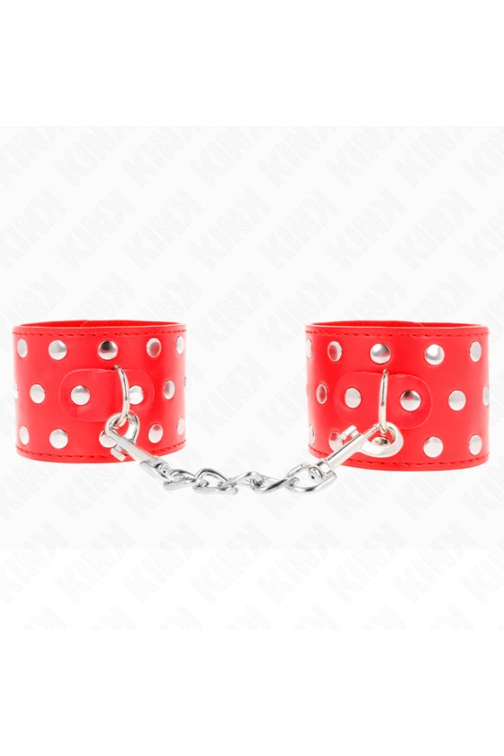 KINK - WRIST RESTRAINTS WITH SNAP FASTEN FULL OF RIVETS RED ADJUSTABLE 19-24 CM X 5.5 CM