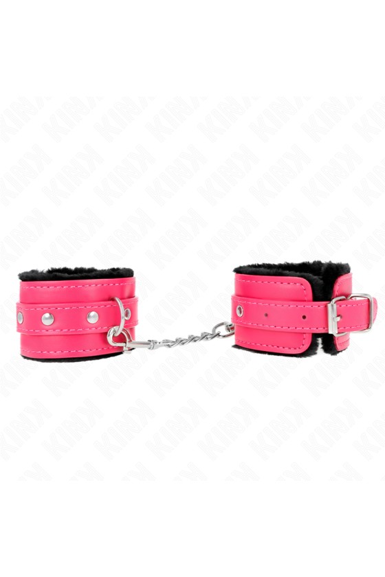 KINK - POGGIPOLSI PREMIUM FODERATI IN PELLICCIA NERI CON CINTURA ROSA LAMPONE REGOLABILE 17-29 CM X 6 CM