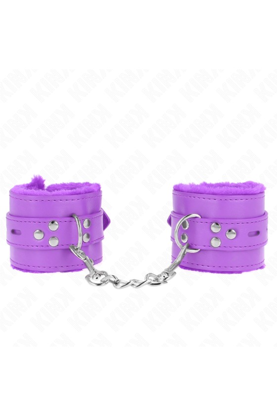 KINK - POLSINI IMBOTTITI IN PELLICCIA CON FORI QUADRI VIOLA E CINTURA VIOLA REGOLABILE 17-29 CM X 6 CM