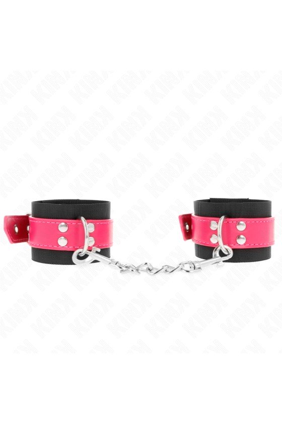 KINK - APPUI-POIGNETS EN NYLON NOIR AVEC CEINTURE EN CUIRETTE ROSE FRAMBOISE AJUSTABLE 19-29 CM X 5,1 CM