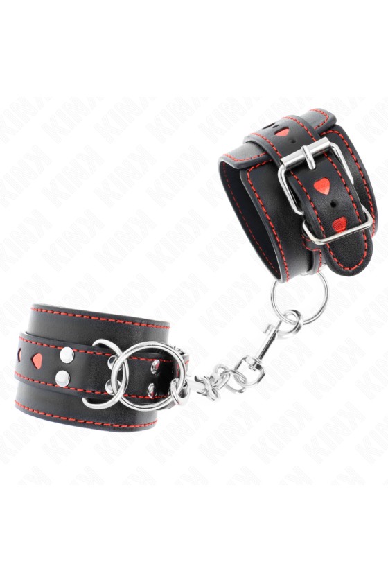 KINK - BLACK WRIST RESTRAINTS WITH RED HEART INLAY ADJUSTABLE 21-28 CM X 5.5 CM