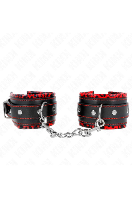 KINK - FUR LINED WRIST RESTRAINTS RED / BLACK ADJUSTABLE 17-29 CM X 6 CM