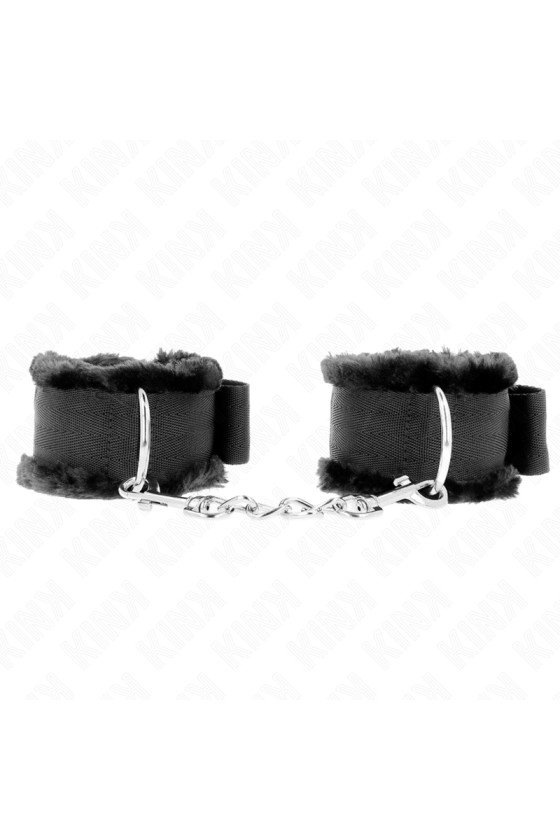 KINK - APPUI-POIGNETS DOUBLÉS DE FOURRURE NOIR AJUSTABLE 17-31 CM X 7 CM