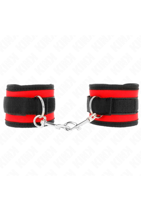 KINK - NYLON BIND HOOKLOOP WRIST RESTRAINTS RED-BLACK MODEL 2 ADJUSTABLE 18-35 CM X 6 CM