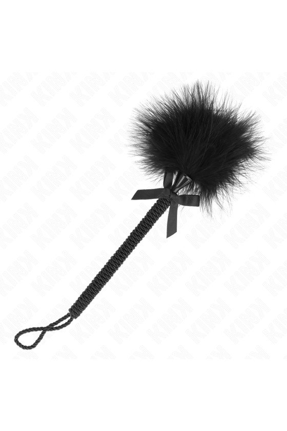 KINK - VARINHA DE CORDA DE NYLON COM PENAS DE CÓCEGAS E LAÇO PRETO 25 CM