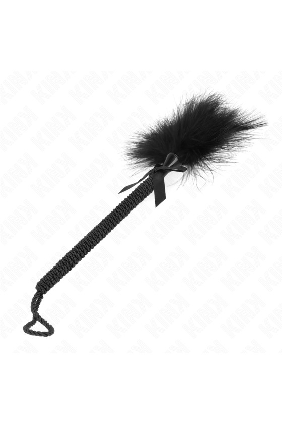 KINK - VARINHA DE CORDA DE NYLON COM PENAS DE CÓCEGAS E LAÇO PRETO 25 CM