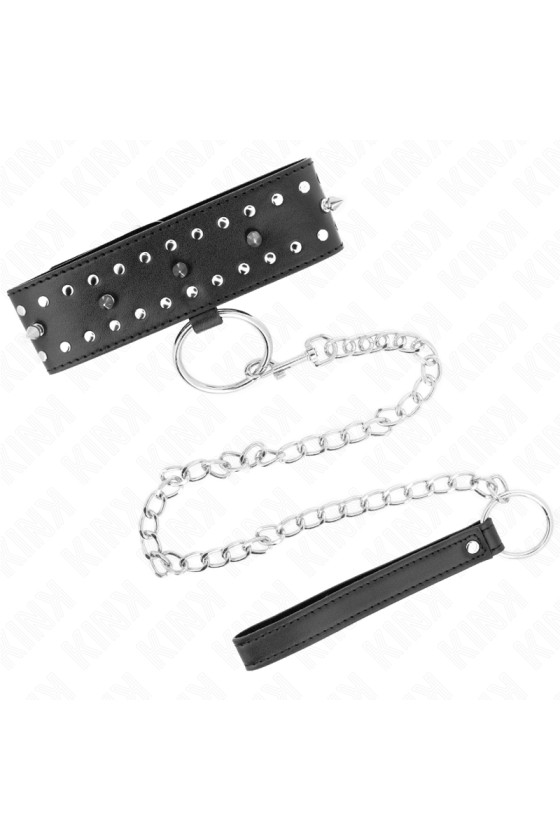 KINK - NECKLACE WITH LEASH 65 CM WITH SILVER STUDS MODEL 1 ADJUSTABLE 36-43 CM X 5 CM