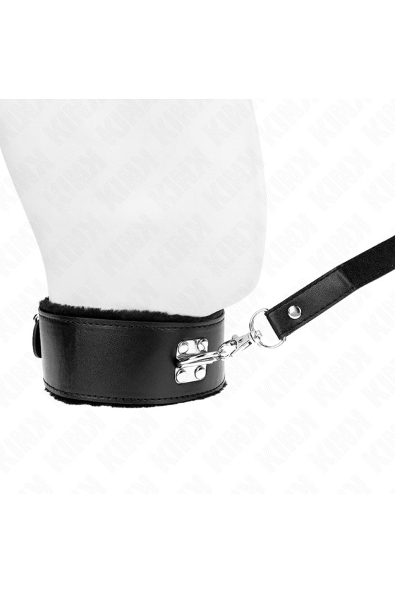 KINK - COLLANA CON GUINZAGLIO 116 CM CON BORCHIE IN ARGENTO MODELLO 4 NERO REGOLABILE 40-48 CM X 6 CM