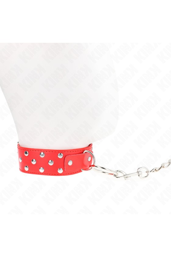 KINK - COLLANA CON CINTURINO AD ANELLO RIVETTO CON CINTURA 65 CM ROSSO REGOLABILE 36-50 CM X 3,8 CM