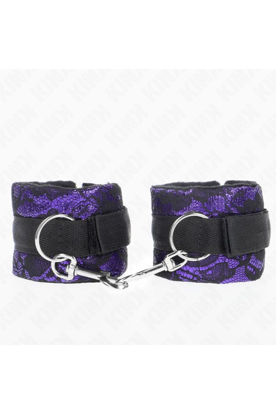 KINK - SHORT VELVET LACE WRIST RESTRAINTS AND NYLON BIND PURPLE / BLACK 23 X 6.5 CM