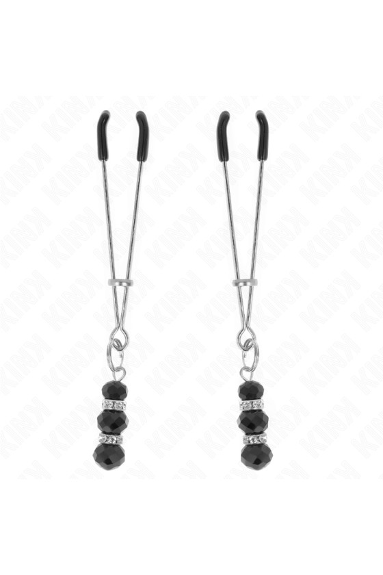 KINK - GOLD THIN NIPPLE CLAMPS WITH 3 BLACK GLASS BEADS 7 CM