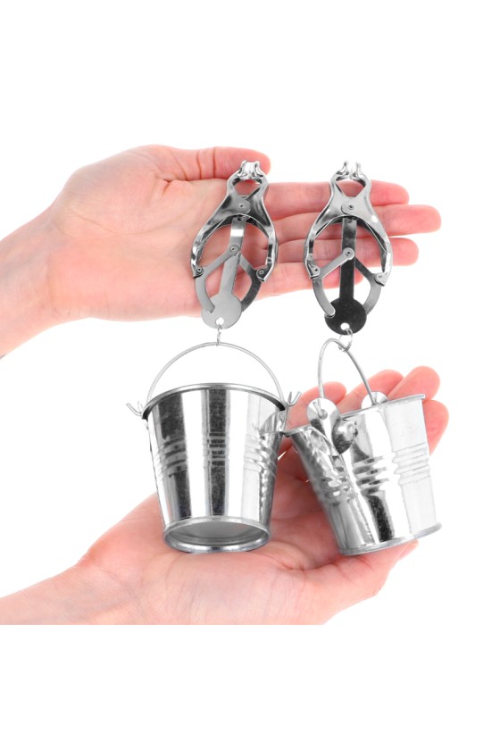 KINK - JAPANESE CLOVER NIPPLE CLAMPS WITH BUCKETS SILVER