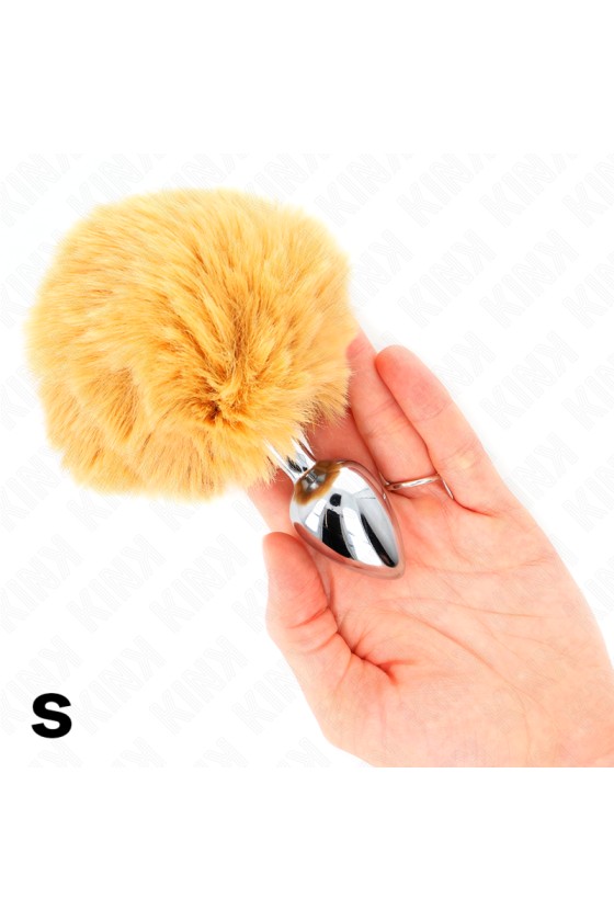 KINK - STAINLESS STEEL PLUG 7 x 3 CM WITH BEIGE FAUX FUR RABBIT TAIL 8 CM