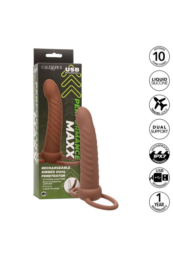 CALEXOTICS - MAXX RIBBED DUAL PENETRATOR 10 VIBRAÇÕES MARROM