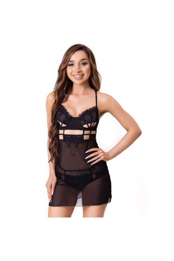 LIVCO CORSETTI FASHION - KROLINA LC 90734 CHEMISE + TANGA PRETA S/M