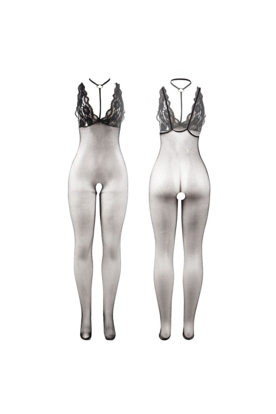 SUBBLIME - H3249 SCHWARZ TRANSPARENTER NETZ-BODYSTOCKING MIT SCHRITTFREIEM UNTERTEIL EINE GRÖSSE