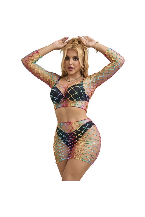 SUBBLIME - 952440 2 PEAS FISHNET BODYSTOCKING MANGA COMPRIDA ARCO-ÍRIS TAMANHO ÚNICO