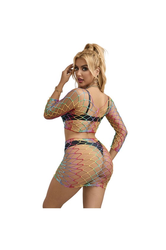 SUBBLIME - 952440 BODYSTOCKING A RETE 2 PEZZI MANICA LUNGA ARCOBALENO TAGLIA UNICA