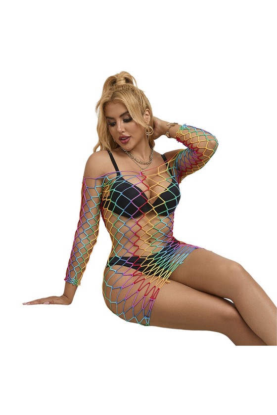 SUBBLIME - 952426 BODYSTOCKING RÉSILLE  MANCHES LONGUES ARC-EN-CIEL TAILLE UNIQUE