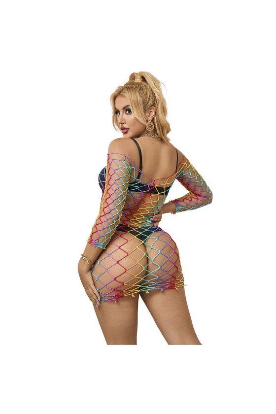 SUBBLIME - 952426 RAINBOW LONG SLEEVE FISHNET BODYSTOCKING ONE SIZE