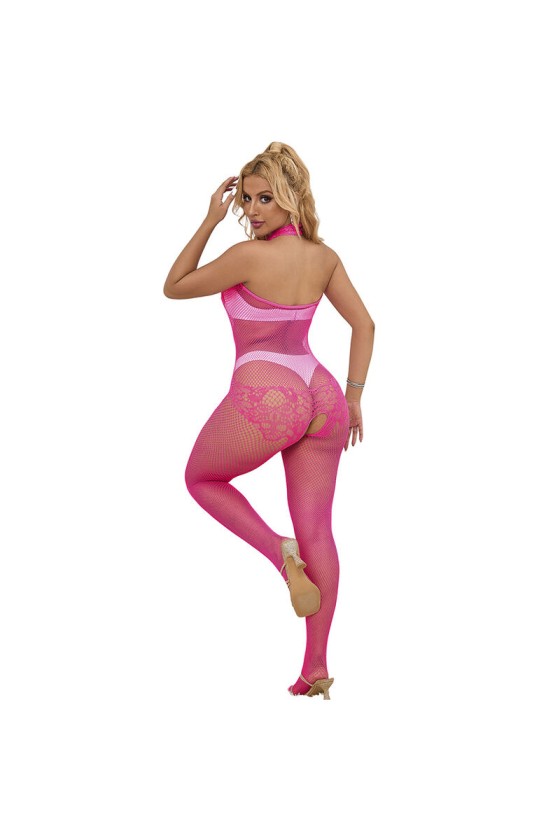 SUBBLIME - 952389 BODYSTOCKING A RETE E PIZZO SENZA CAVALLO CON COLLO ALTO ROSA TAGLIA UNICA