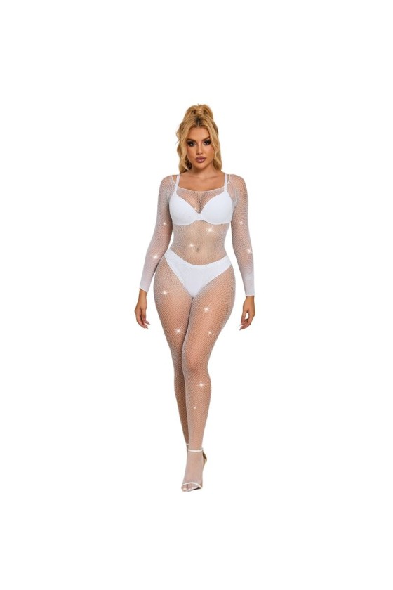 SUBBLIME - 952396 BODYSTOCKING DE REDE COM DIAMANTES MANGA COMPRIDA BRANCO TAMANHO ÚNICO