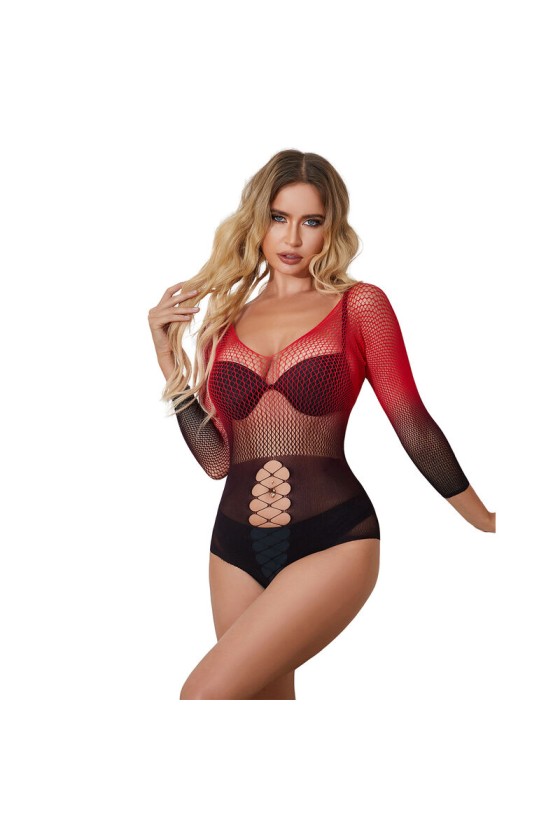 SUBBLIME - 952259 BODYSTOCKING DE RED ELÁSTICA DE MANGA LARGA CON DEGRADADO ROJO Y NEGRO TALLA ÚNICA