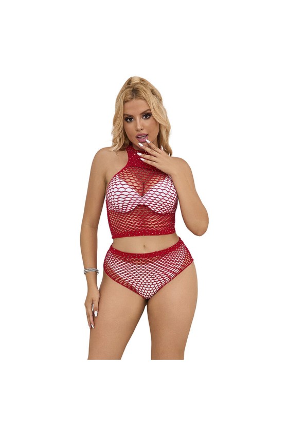 SUBBLIME - 952402 CONJUNTO DE BODYSTOCKING DE RED CON DIAMANTES ROSAS TALLA ÚNICA