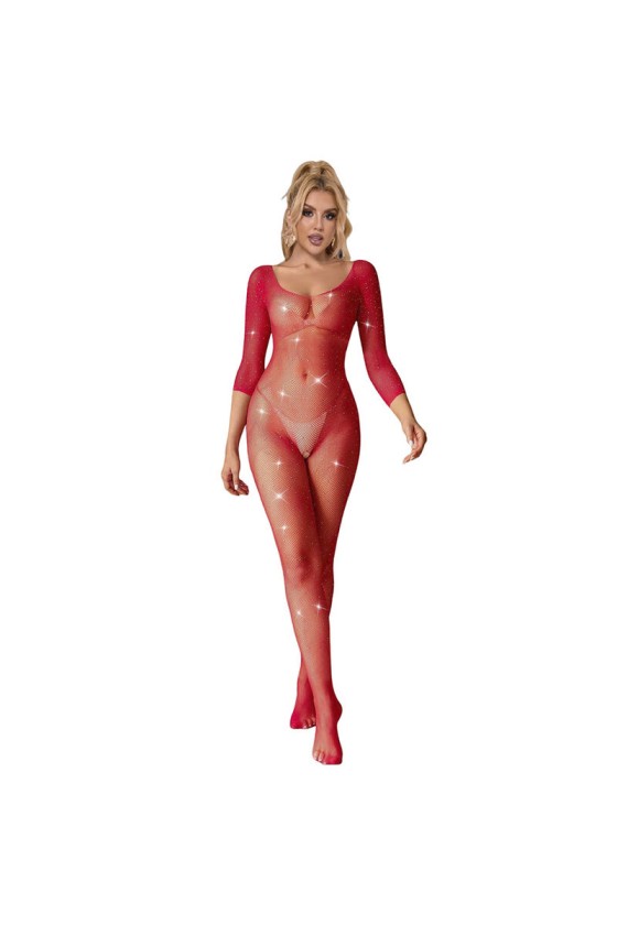 SUBBLIME - 952419 BODYSTOCKING DE RED CON DIAMANTES MANGA LARGA ROJO TALLA ÚNICA