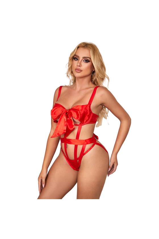 SUBBLIME - 954468 SEXY OPENWORK BODY WITH BOW RED S/M