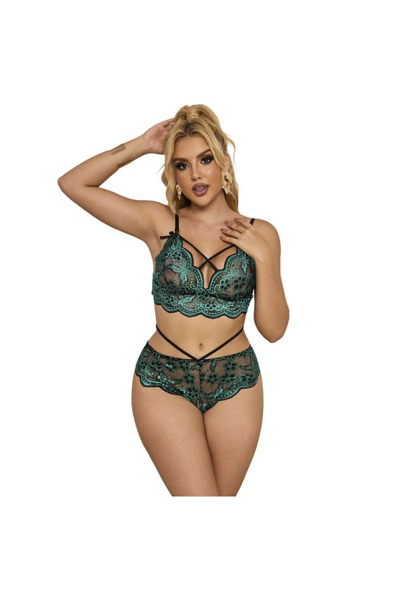 SUBBLIME - 954093 SUJETADOR + BRAGUITA ENCAJE VERDE L/XL