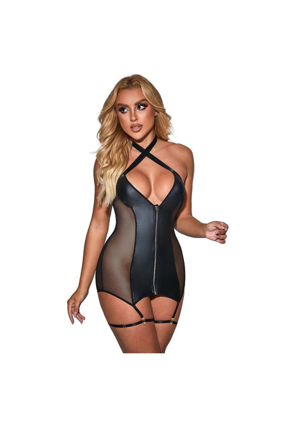 SUBBLIME - 954451 SEXY MESH DRESS LEATHER BLACK L/XL