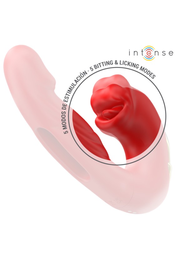 INTENSE - NATHY DOUBLE VIBRATOR WITH MULTIFUNCTION STIMULATING MOUTH RED