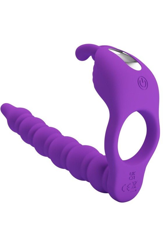 PRETTY LOVE - ANILLO PARA EL PENE NEGRO CON PLUG VIBRADOR LILA