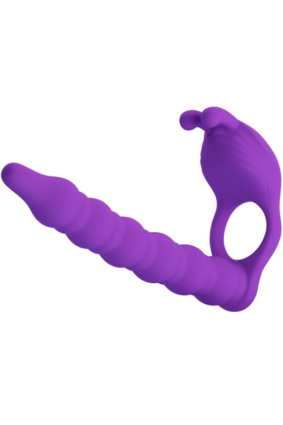 PRETTY LOVE - ANILLO PARA EL PENE NEGRO CON PLUG VIBRADOR LILA