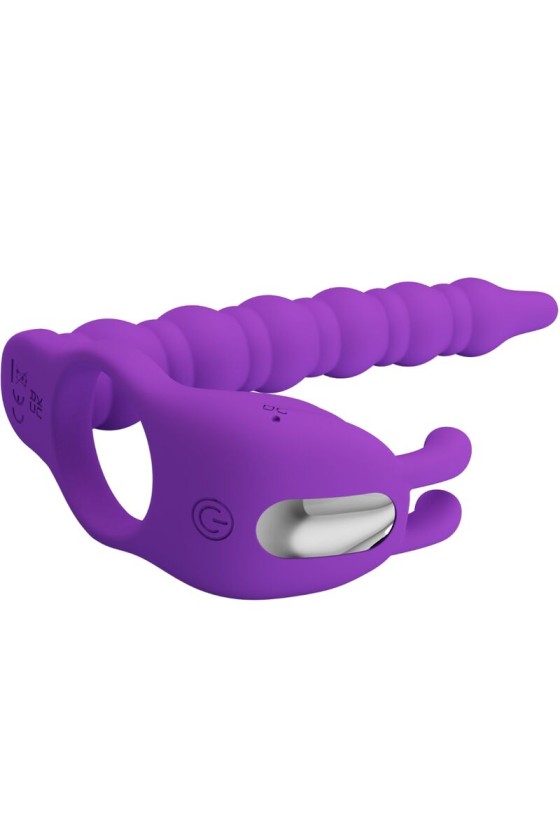 PRETTY LOVE - ANILLO PARA EL PENE NEGRO CON PLUG VIBRADOR LILA