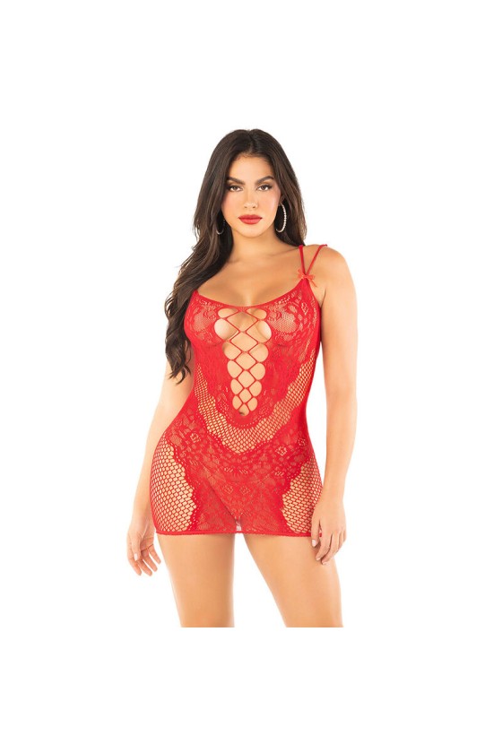 LEG AVENUE - MINI ROBE EN MAILLE À BRETELLES ROUGE