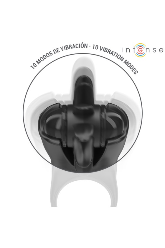 INTENSE - ANILLO VIBRADOR MABEL 10 VIBRACIONES CON ESTIMULADOR DE CLÍTORIS NEGRO