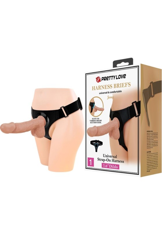 PRETTY LOVE - SLIP HARNAIS HARNAIS UNIVERSEL AVEC GODE JERRY 21,8 CM NATUREL