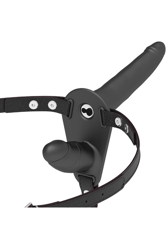 FETISH SUBMISSIVE HARNESS - VIBRATEUR NOIR DOUBLE PÉNÉTRATION